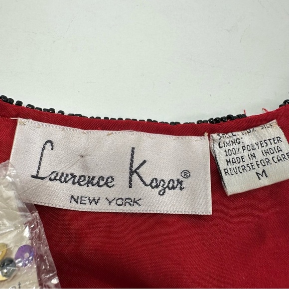 Vtg Laurence Kazar Beaded Silk Jacket Women’s Medium Red Holiday Party NWT - Picture 4 of 8